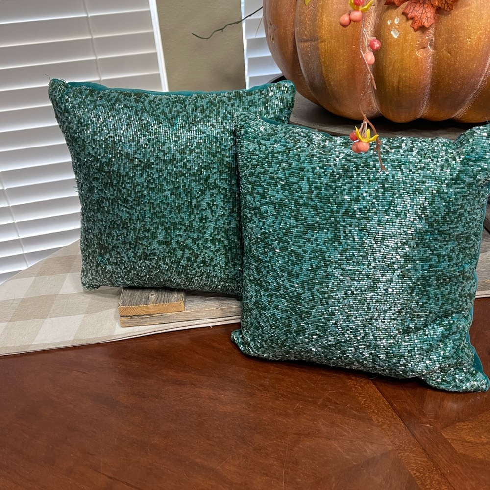 Set Pier 1 Imports Teal Beaded Velvet Throw Pillow